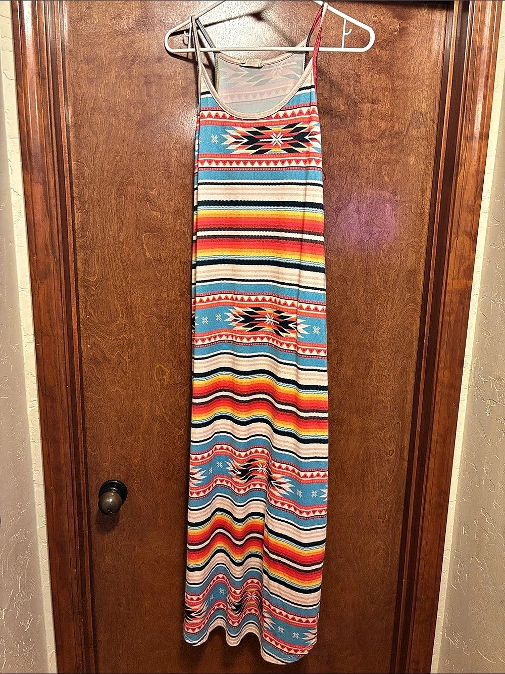 Geometric Maxi Dress in Blue & Red Like New